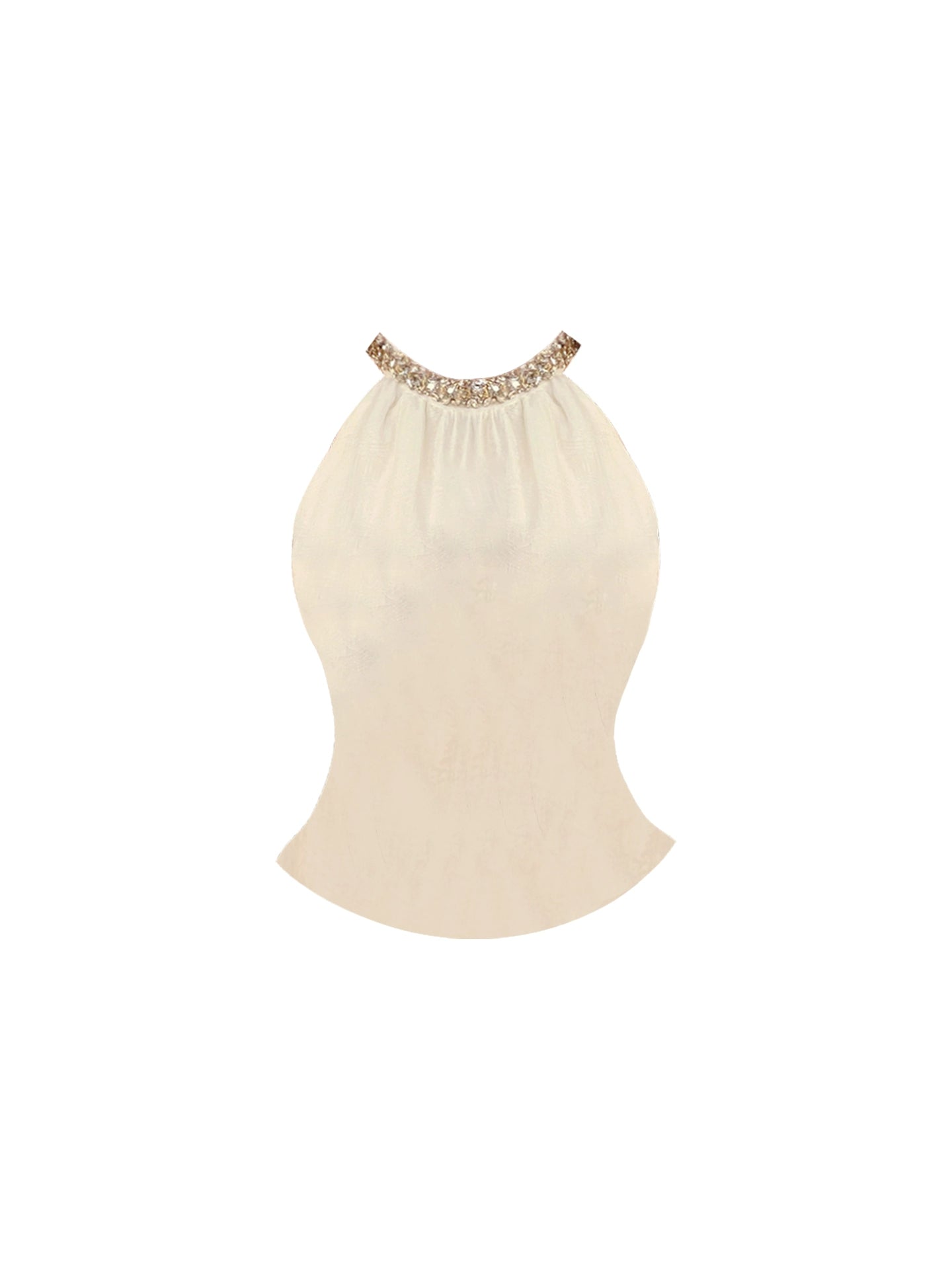 Playful Beaded Top Ruched Gold-Buttoned Mini Skirt Elegant Beige 2-Piece Outfit Bodycon Halter Short Dress AP4829
