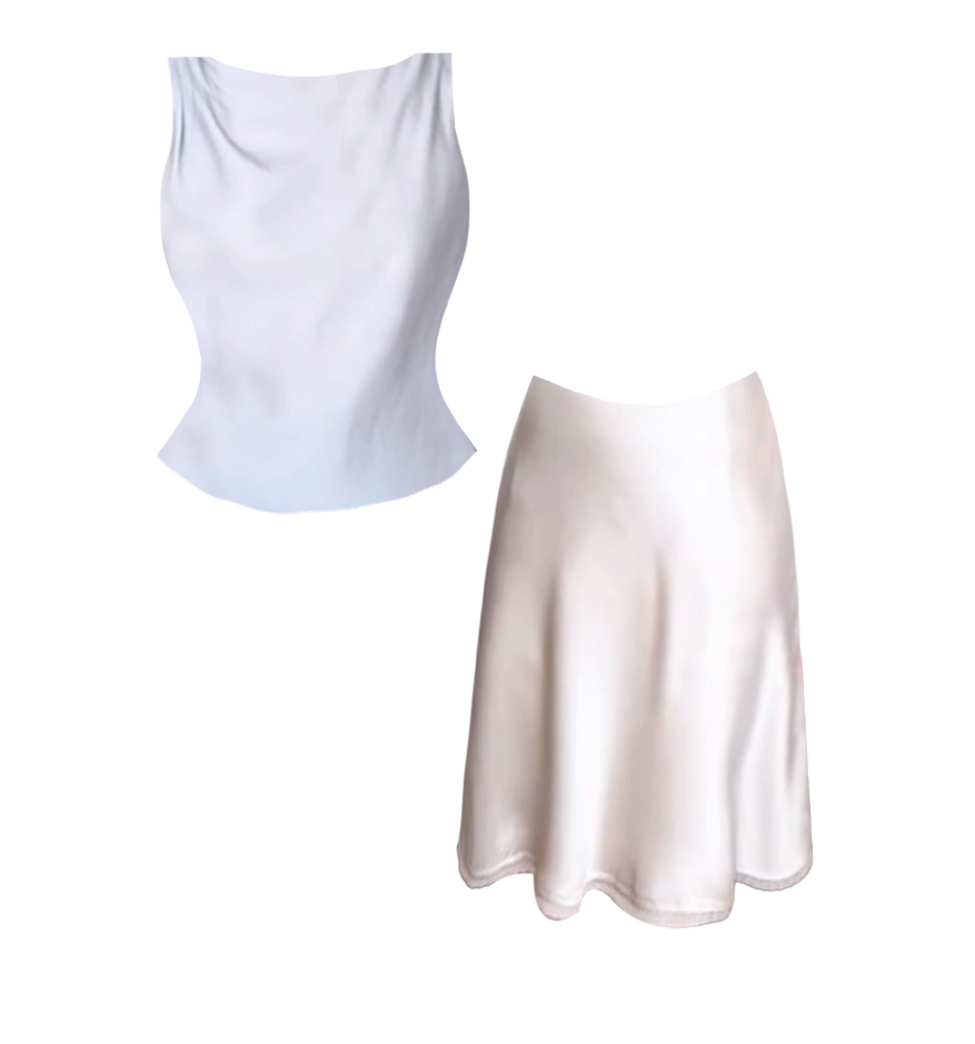 Sexy Sleeveless Cinched Top Boat Neck Mini Skirt Stylish Satin 2-Piece Set A-Line Short Dress AP4835
