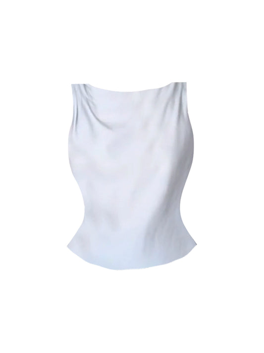 Sexy Sleeveless Cinched Top Boat Neck Mini Skirt Stylish Satin 2-Piece Set A-Line Short Dress AP4835