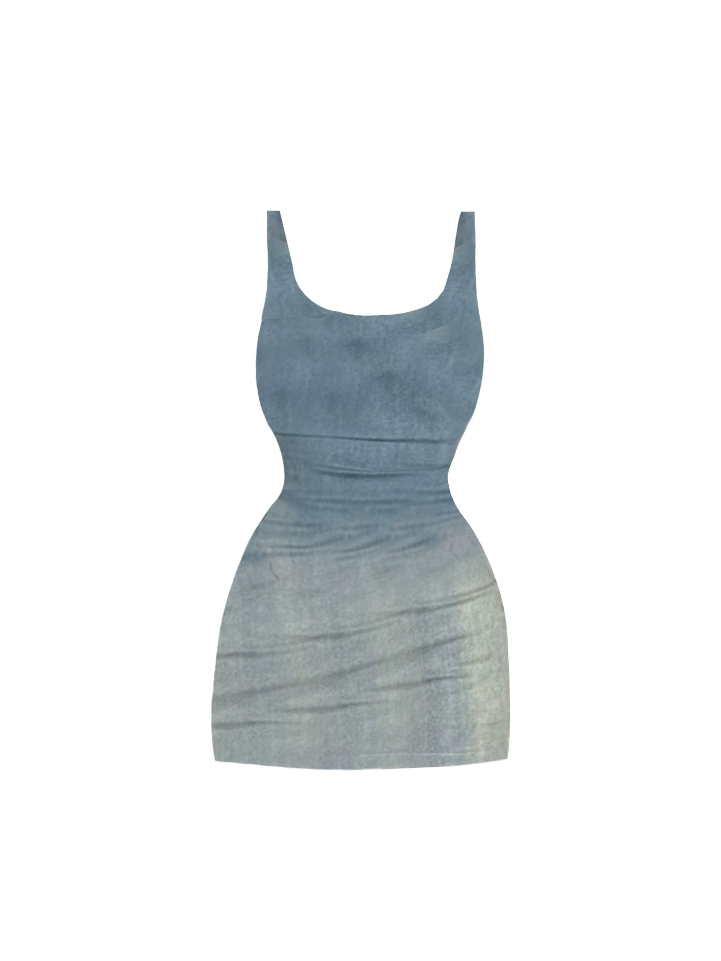 Princess Square Neck Light Blue Ombre Sleeveless Bodycon Mini Skirt Elegant Ruched Textured Fabric Spaghetti Strap Short Dress AP4838