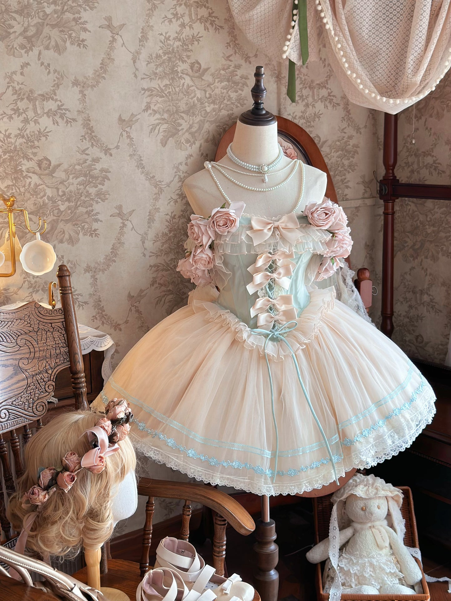 Fairy Off-Shoulder A-Line Layered Tulle Birthday Dresses Appliques Bows Lace Handmade Flowers Homecoming Dress AP4848