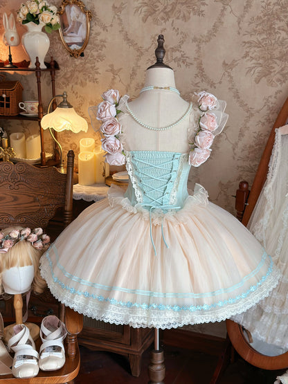 Fairy Off-Shoulder A-Line Layered Tulle Birthday Dresses Appliques Bows Lace Handmade Flowers Homecoming Dress AP4848