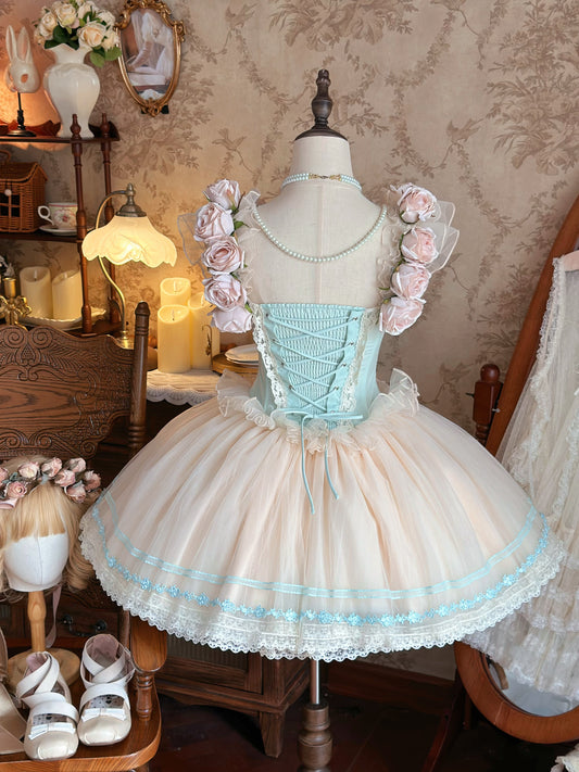 Fairy Off-Shoulder A-Line Layered Tulle Birthday Dresses Appliques Bows Lace Handmade Flowers Homecoming Dress AP4848
