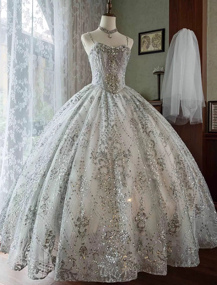 Lovely A-Line Spaghetti Strap Beading Sweet 16th Evening Dresses Sequins Bow Rhinestones Prom Dress AP4850