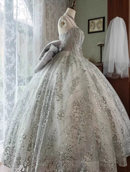 Lovely A-Line Spaghetti Strap Beading Sweet 16th Evening Dresses Sequins Bow Rhinestones Prom Dress AP4850