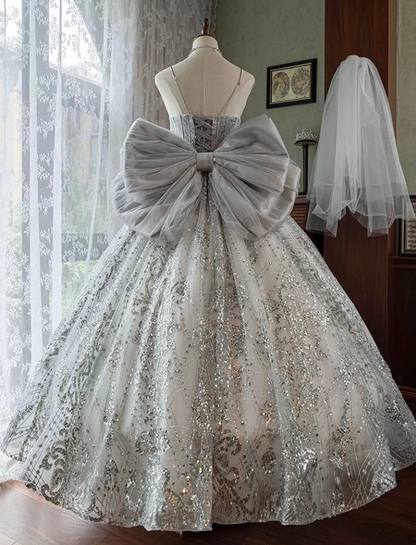 Lovely A-Line Spaghetti Strap Beading Sweet 16th Evening Dresses Sequins Bow Rhinestones Prom Dress AP4850