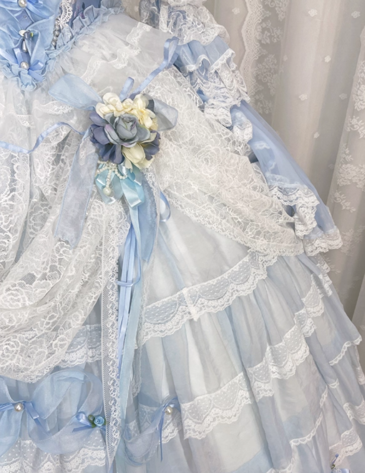 Beautiful Off-Shoulder Tiered A-Line Evening Gowns Lace Bow Beads Handmade Flower Long Sleeve Prom Dress AP4852