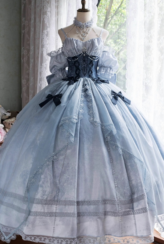 Enchanting A-Line Spaghetti Strap Detachable Sleeve Sweet 16th Evening Dresses Lace Bows Appliques Beading Prom Dress AP4853