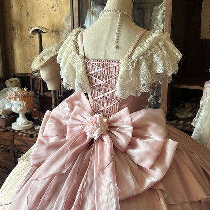 Y2K Style A-Line Square Neck Beading Sweet 16th Gowns Lace Crystal Bow Handmade Flower Prom Dress AP4774