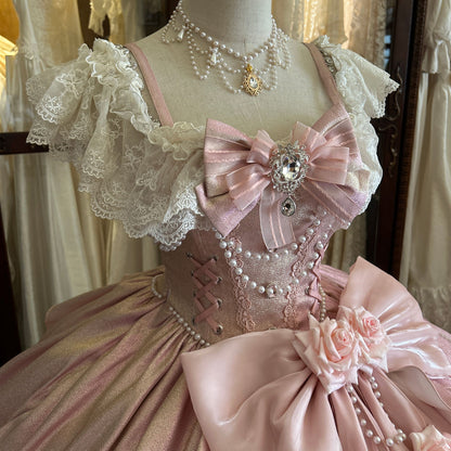 Y2K Style A-Line Square Neck Beading Sweet 16th Gowns Lace Crystal Bow Handmade Flower Prom Dress AP4774