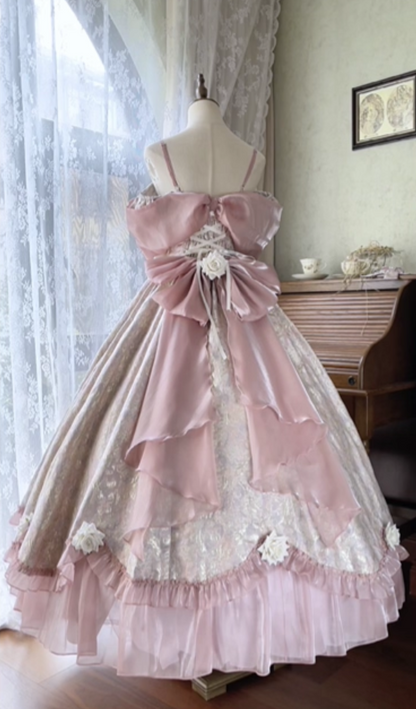 Appealing A-Line Off-Shoulder Handmade Flowers Sweet 16th Gowns Jacquard Lace Bow Prom Dress AP4857