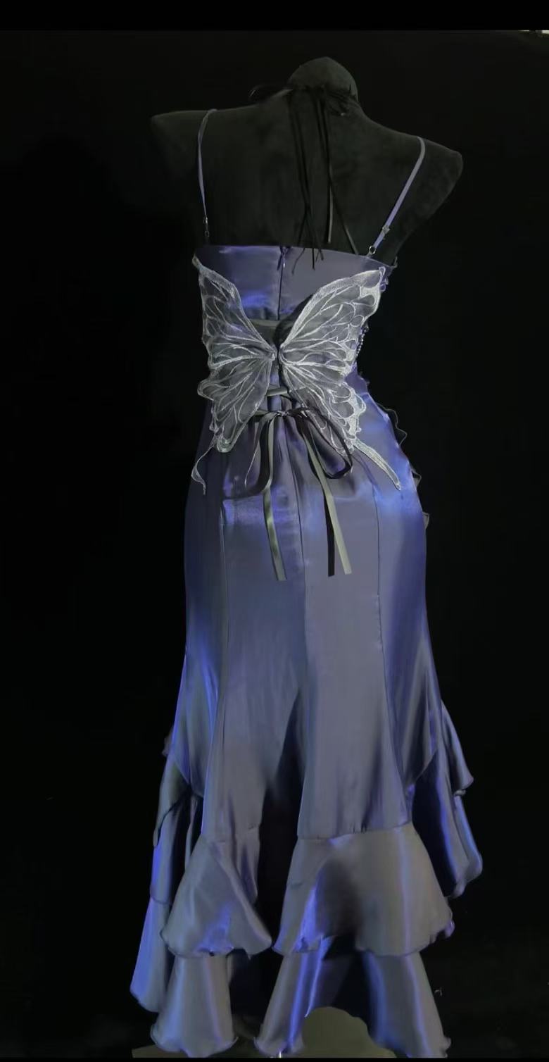 Enticing Sheath Spaghetti Strap Ruffled Evening Dress Handmade Flowers Beading Crystal Prom Dress AP4860