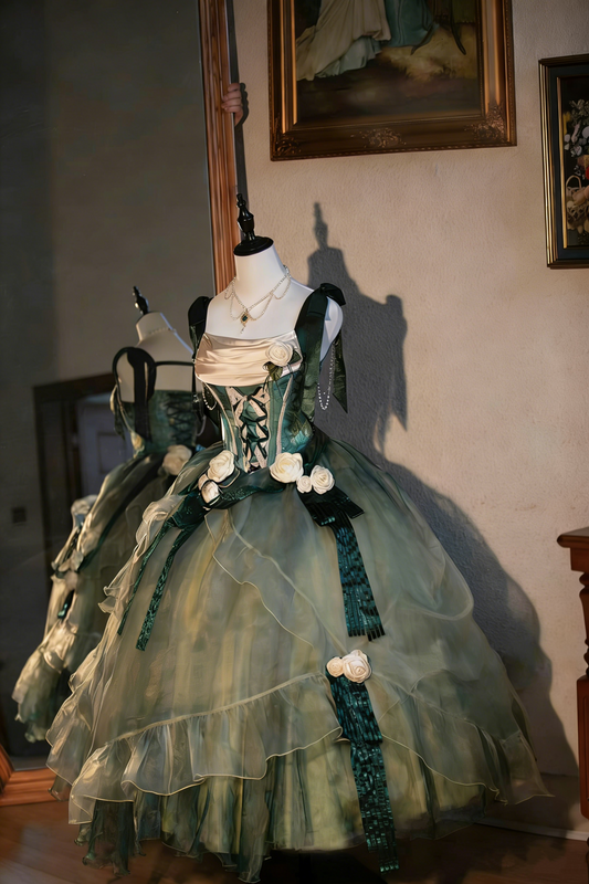 Splendid A-Line Spaghetti Strap Lace-Up Sweet 16th Evening Dresses Handmade Flowers Beading Prom Dress AP4859