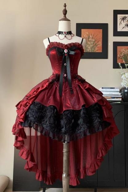 Fresh A-Line Spaghetti Strap Red Birthday Gowns Bows Lace Beading Handmade Flowers Crystal Homecoming Dress AP4864
