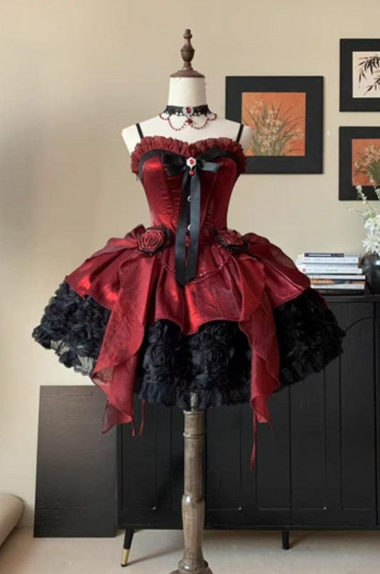 Fresh A-Line Spaghetti Strap Red Birthday Gowns Bows Lace Beading Handmade Flowers Crystal Homecoming Dress AP4864