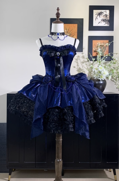 Voluminous A-Line Spaghetti Strap Handmade Flowers Birthday Gowns Crystal Bows Lace Beading Homecoming Dress AP4865