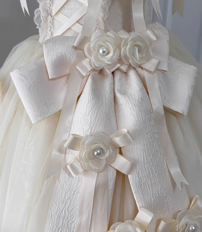 Dainty Spaghetti Strap A-Line Sweet 16th Evening Dresses Handmade Flowers Lace Bow Beads Prom Dress AP4868