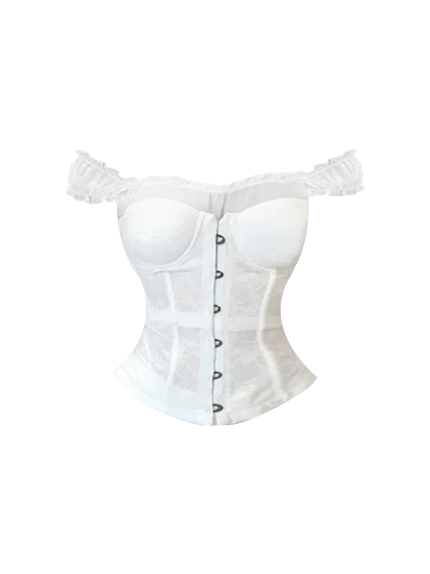 Chic Ruffled Top Button Front Sheath Mini Skirt  White 2-Piece Corset Set Off-Shoulder Bow-Accented Short Dress AP4872