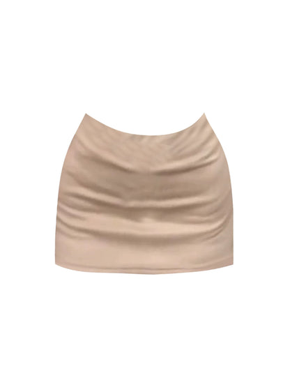 Luxurious Ruffled Corset Top Sheath Mini Skirt Stylish Cream-Beige 2-Piece Set Off-Shoulder Short Dress AP4873