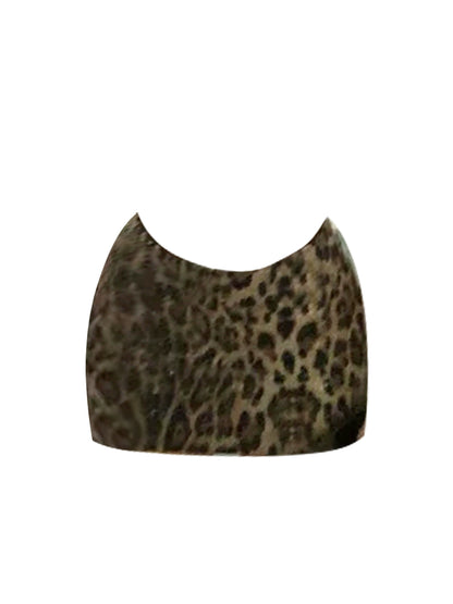 Fantastic High Collar 3/4 Sleeve Fitted Top Bodycon Mini Skirt Chic Black & Leopard 2-Piece Set Short Dress AP4878