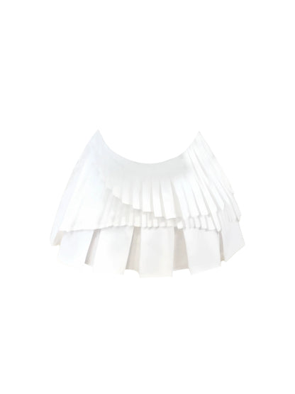 Alluring Sleeveless Collared Corset  A-Line Pleated Mini Skirt Chic Black & White 2-Piece Set Lapel Neck Short Dress AP4884