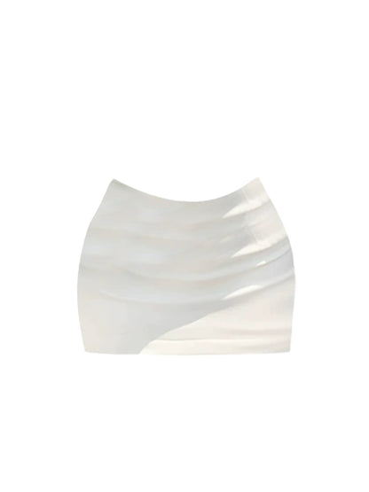 Unique Ruched Design Asymmetrical Neckline Sheath Mini Skirt Chic Light Blue & White Spaghetti Strap 2-Piece Set Short Dress AP4891