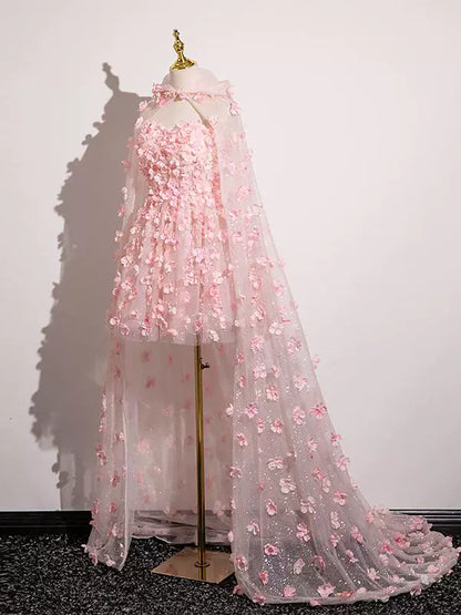 French Style A-Line Strapless Floral Birthday Dresses Sequins Tulle Appliques Homecoming Dress AP4896