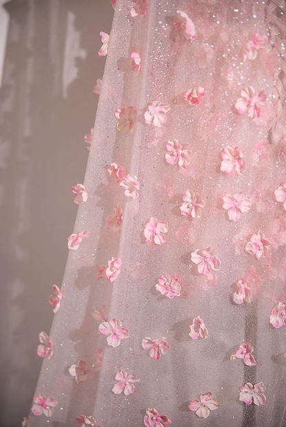 French Style A-Line Strapless Floral Birthday Dresses Sequins Tulle Appliques Homecoming Dress AP4896
