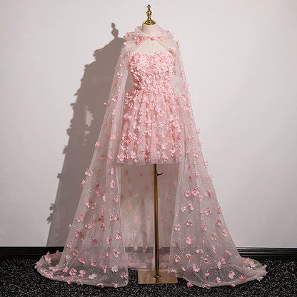 French Style A-Line Strapless Floral Birthday Dresses Sequins Tulle Appliques Homecoming Dress AP4896