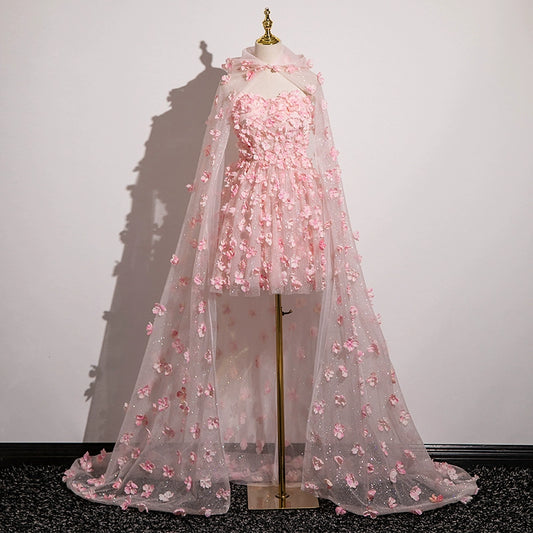 French Style A-Line Strapless Floral Birthday Dresses Sequins Tulle Appliques Homecoming Dress AP4896