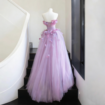 Charming Strapless A-Line Layered Tulle Sweet 16th Dresses Handmade Flowers Prom Dress AP4897