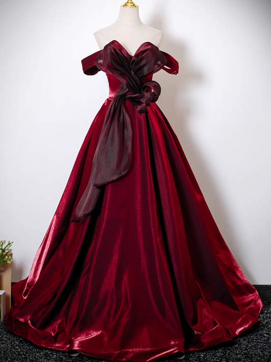 Minimalist A-Line Off-Shoulder Sweet 16th Gowns Glittering Red Tulle Lace-Up Prom Dress AP4898