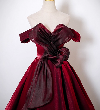 Minimalist A-Line Off-Shoulder Sweet 16th Gowns Glittering Red Tulle Lace-Up Prom Dress AP4898