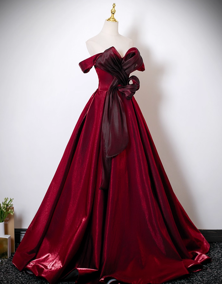 Minimalist A-Line Off-Shoulder Sweet 16th Gowns Glittering Red Tulle Lace-Up Prom Dress AP4898