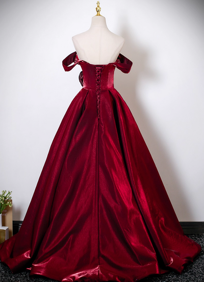 Minimalist A-Line Off-Shoulder Sweet 16th Gowns Glittering Red Tulle Lace-Up Prom Dress AP4898