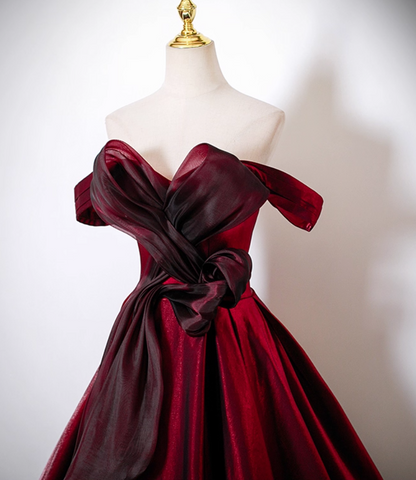 Minimalist A-Line Off-Shoulder Sweet 16th Gowns Glittering Red Tulle Lace-Up Prom Dress AP4898