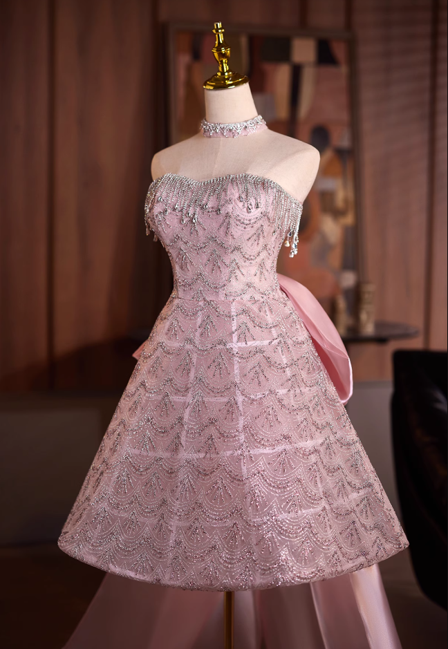 Bling A-Line Strapless Birthday Dresses Beading Tassel Sequins Homecoming Dress AP4905