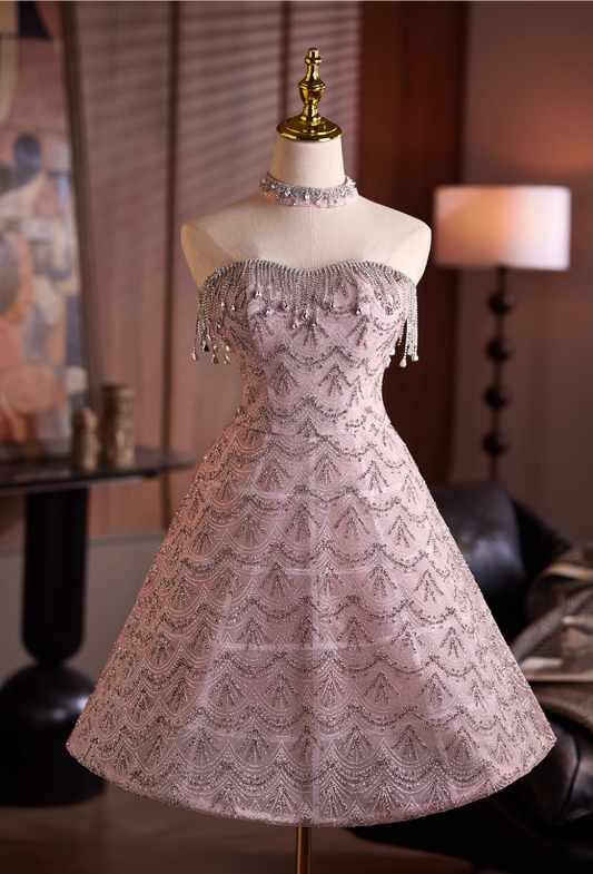 Bling A-Line Strapless Birthday Dresses Beading Tassel Sequins Homecoming Dress AP4905
