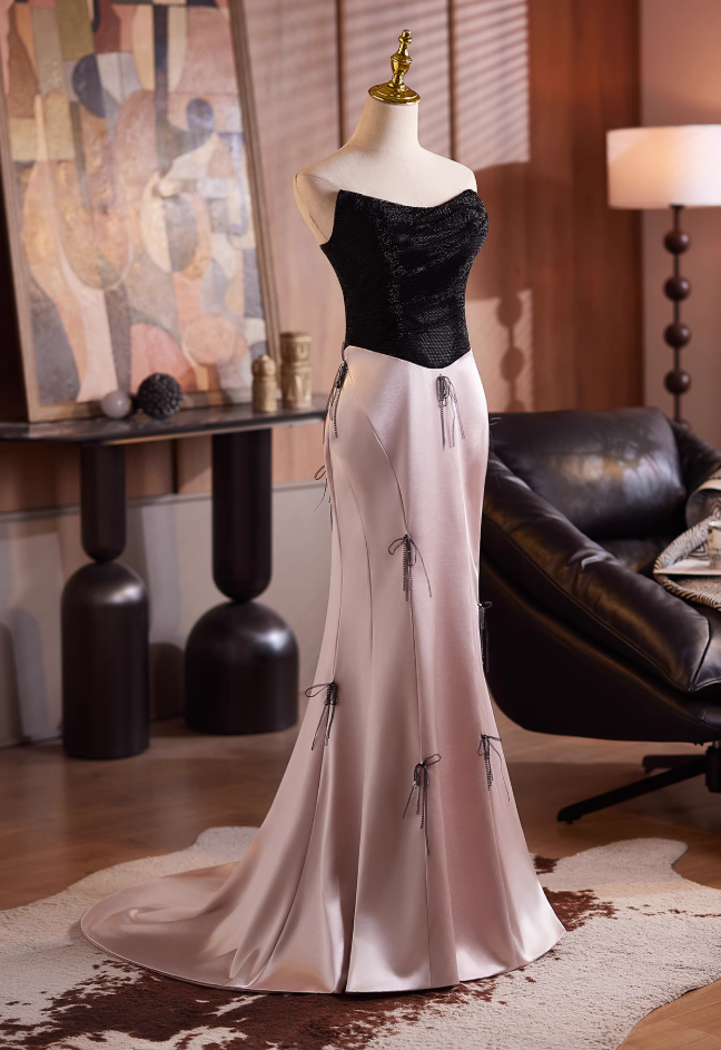 Stylish Strapless Sweet 16th Mermaid Dresses Bow Beading Sequins Prom Dress AP4906