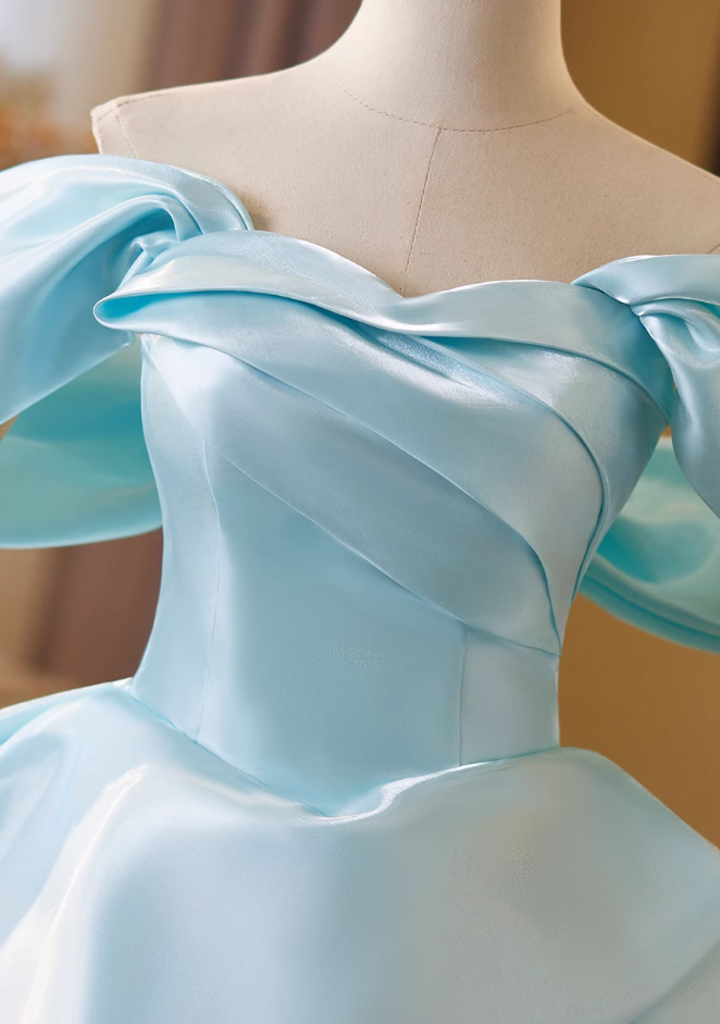 Simple A-Line Off-Shoulder Pleated Sweet 16th Gowns Satin Prom Dress AP4909