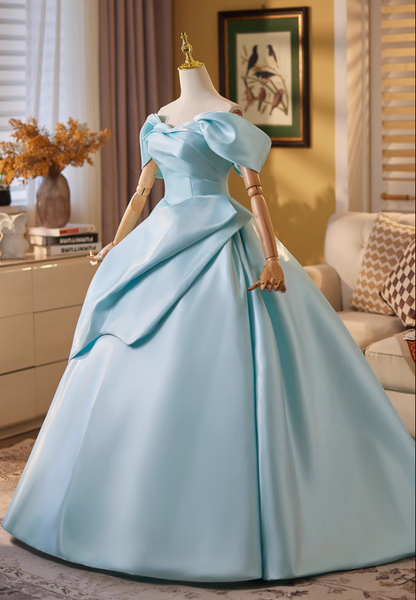 Simple A-Line Off-Shoulder Pleated Sweet 16th Gowns Satin Prom Dress AP4909