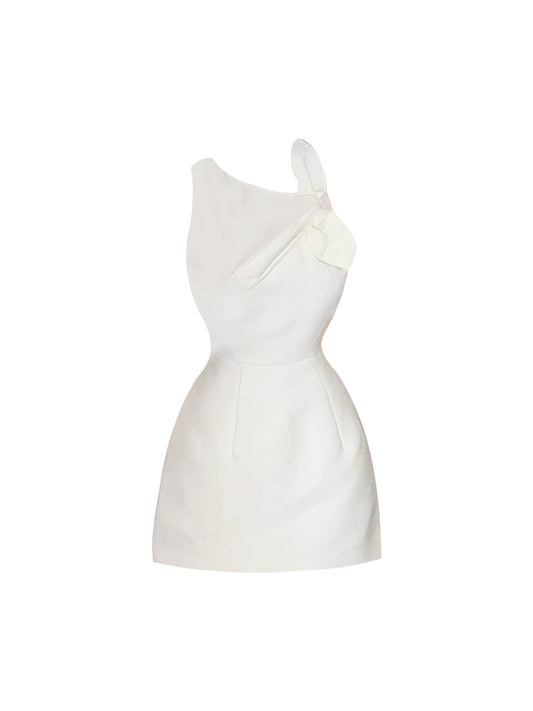 Fancy Asymmetric Neck Bow Detail Mini Skirt Stylish Date Nights Sleeveless A-Line Short Dress AP4917