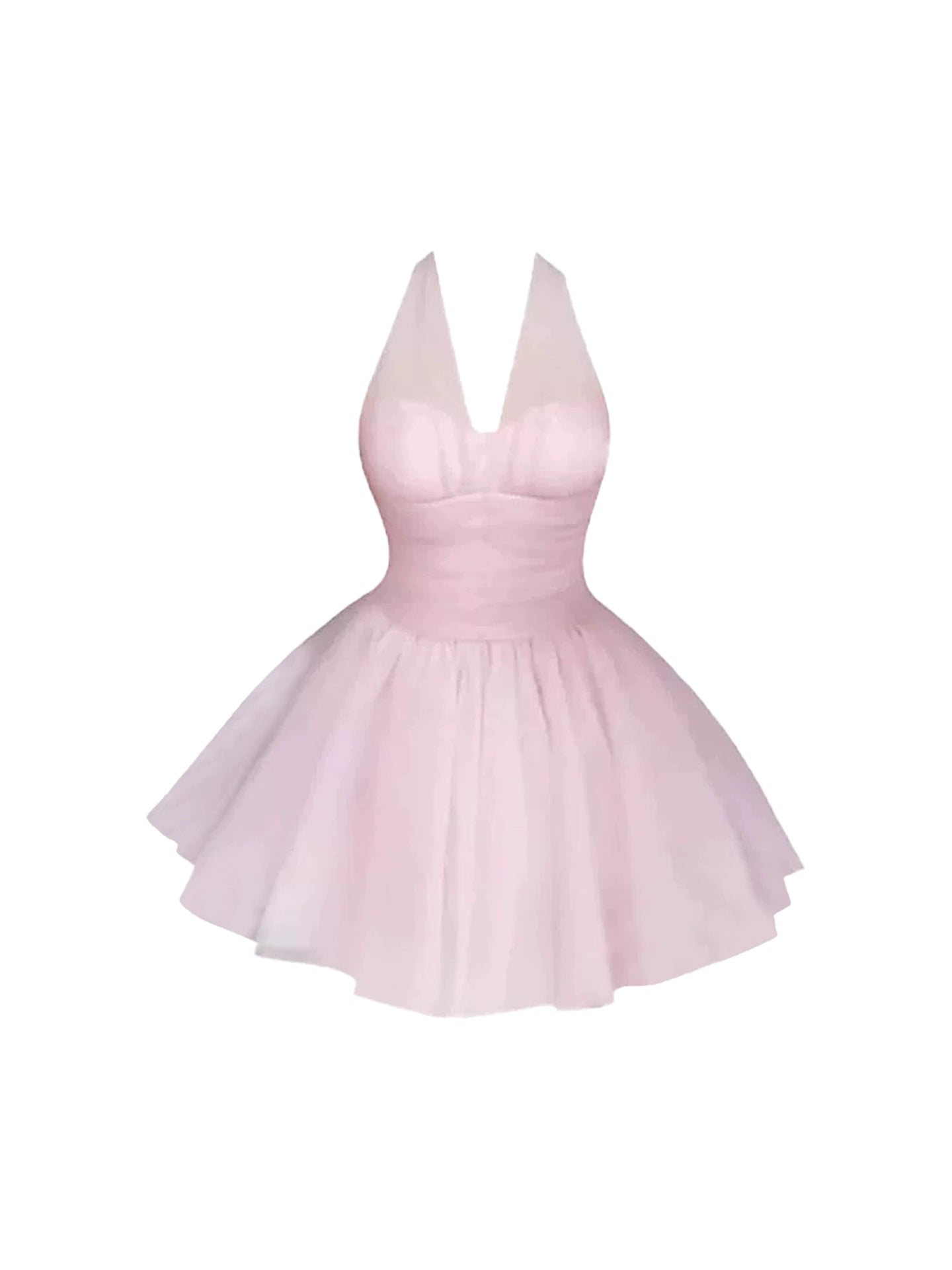 Hottie Sheer Mesh Halter Neck Light Pink Mini Skirt Sweet Tulle Flared A-Line Date Nights Short Dress AP4920