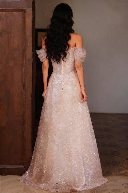 Splendid A-Line Off-Shoulder Lace-Up Sweet 16th Gowns Beading Sequins Rhinestones Prom Dress AP4937