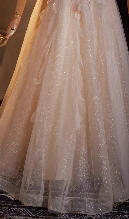 Avant-Garde A-Line Off-Shoulder Tulle Sweet 16th Gowns Beading Sequins Applique Prom Dress AP4939