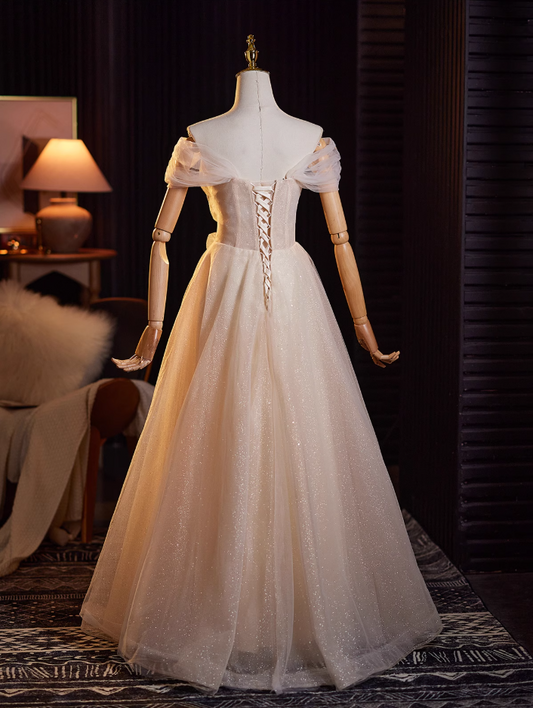 Avant-Garde A-Line Off-Shoulder Tulle Sweet 16th Gowns Beading Sequins Applique Prom Dress AP4939