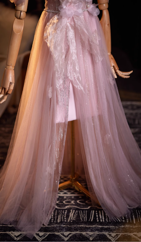 Eye-Catching A-Line Off-Shoulder High-Slit Sweet 16th Gowns Beads Sequins Appliques Tulle Prom Dress AP4940