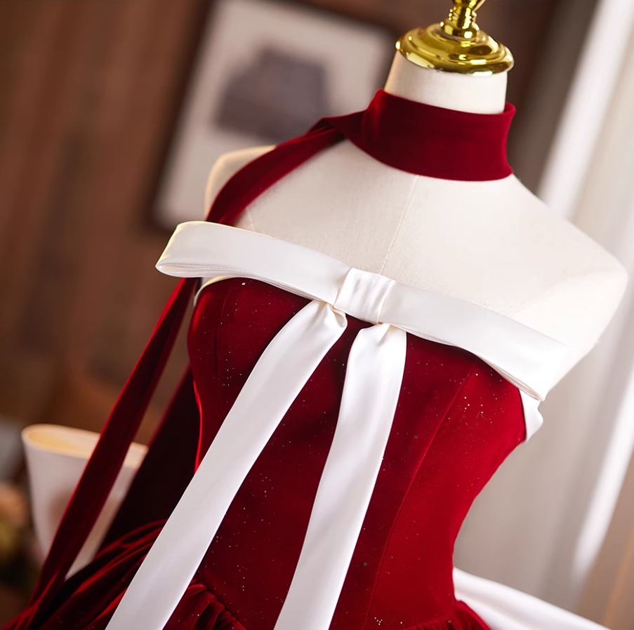 Voluminous A-Line Strapless Birthday Dresses Merry Christmas Sequins Bows Red Homecoming Dress AP4942
