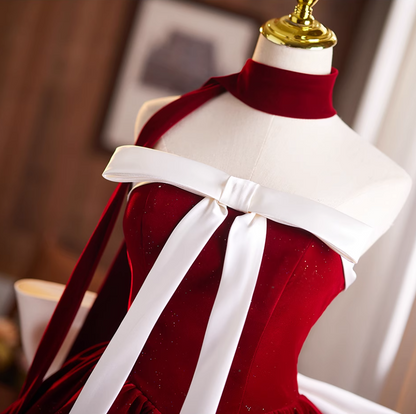 Voluminous A-Line Strapless Birthday Dresses Merry Christmas Sequins Bows Red Homecoming Dress AP4942