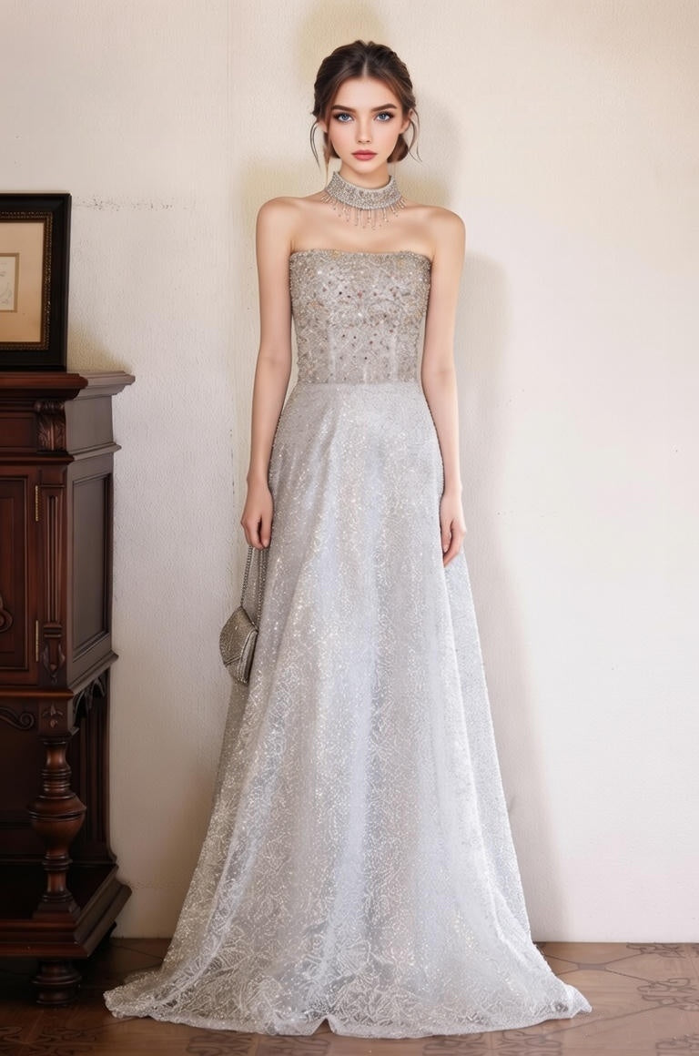 Dainty Strapless A-Line Sweet 16th Dresses Sequins Rhinestones Prom Dress AP4945
